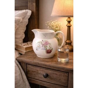 Antique French Porcelain Pitcher – Hand-Painted Roses, O&Co Minerva Mark